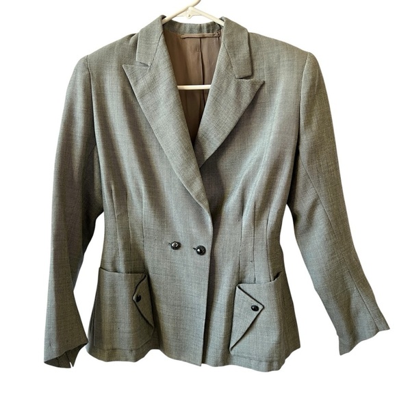 WOMENS BLAZER NO TAGS LINED ACADEMIA PREPPY OFFICE CAREERCORE GRAY MICRO CHECK - Picture 1 of 9